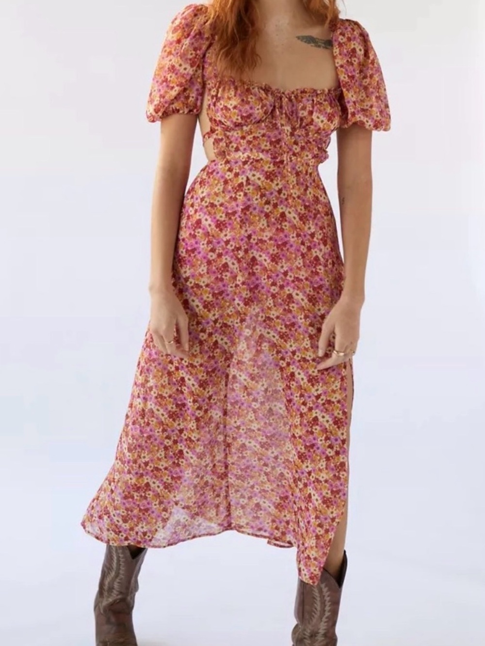 For Love & Lemons Pink Floral Open-Back Midi Dress - Picture 2 of 6